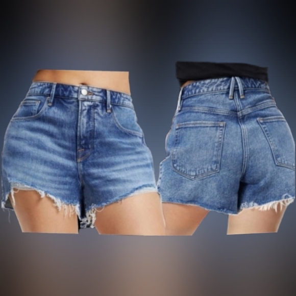Good American good girlfriend distressed denim cut off jean shorts 16 NWOT - Picture 5 of 17
